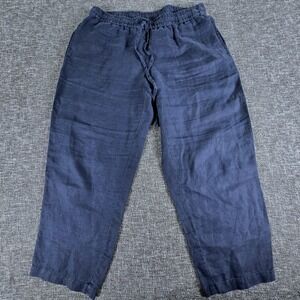 Tommy Bahama Linen Relaxed Fit Drawstring Waist Pants Navy Blue Women Size Small